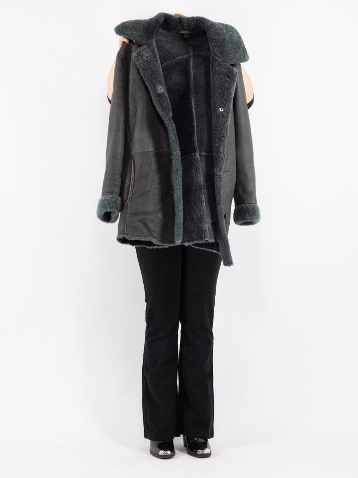 Vintage 70's Women Sheepskin Shearling Coat in Gray