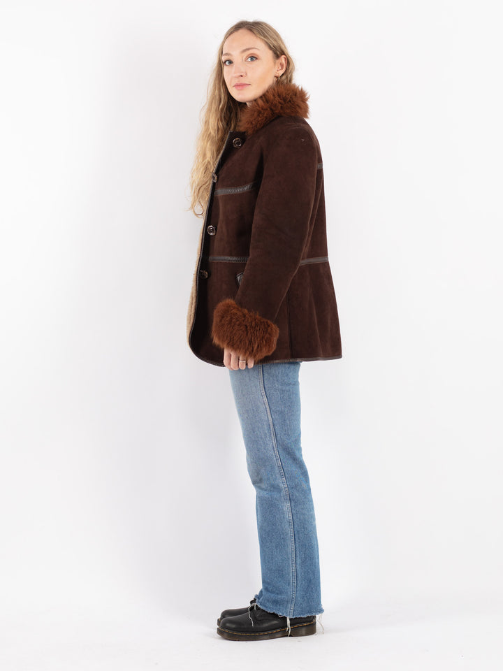 Vintage 70's Women Sheepskin Coat in Brown
