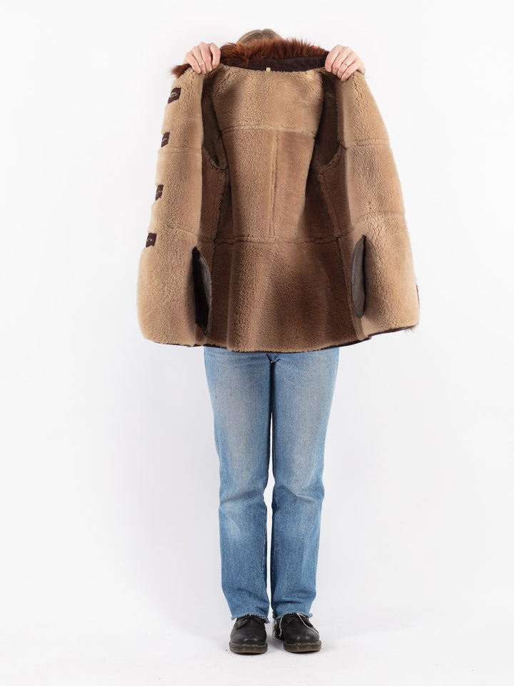 Vintage 70's Women Sheepskin Coat in Brown