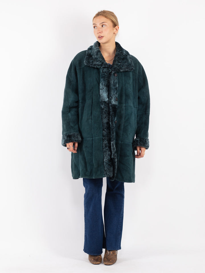 Vintage 70's Women Sheepskin Coat in Blue