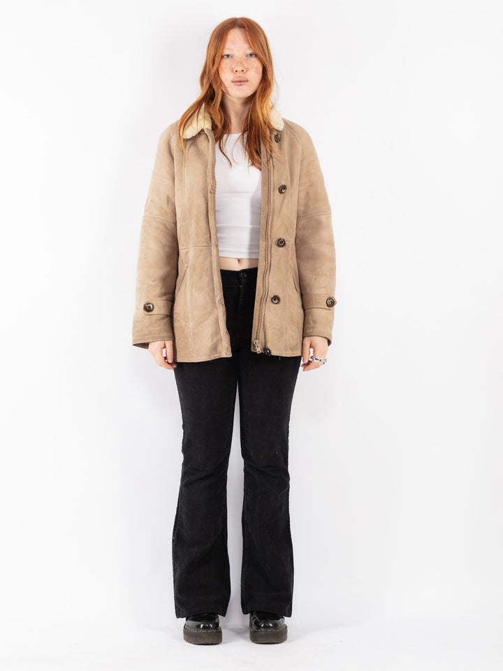 Vintage 70's Women Sheepskin Coat in Beige