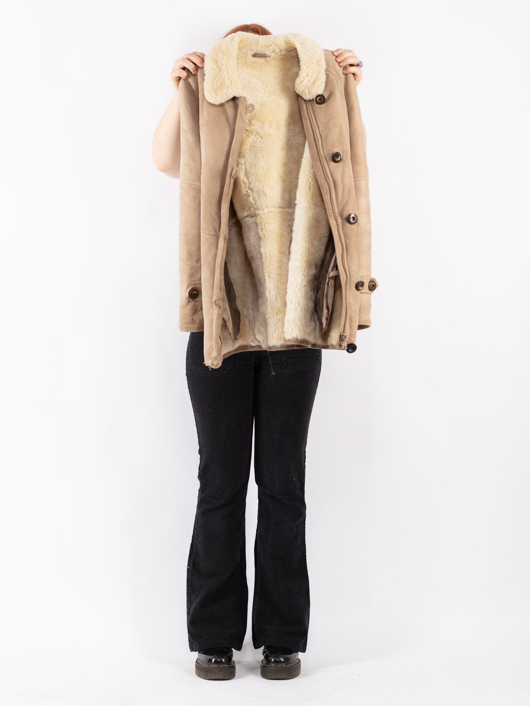 Vintage 70's Women Sheepskin Coat in Beige