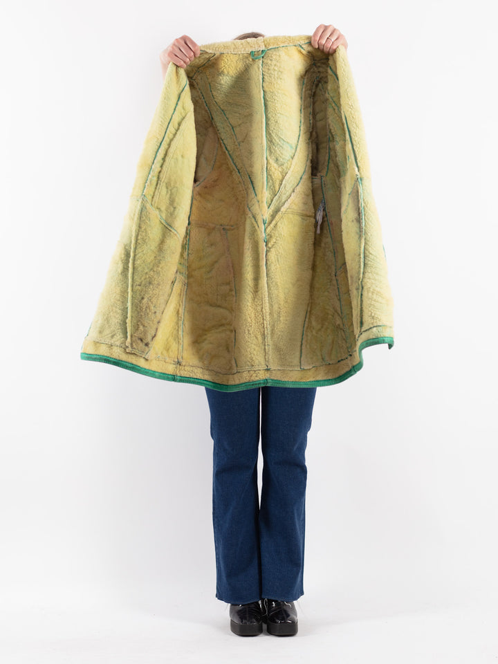 Vintage 70's Women Sheepskin Coat in Green