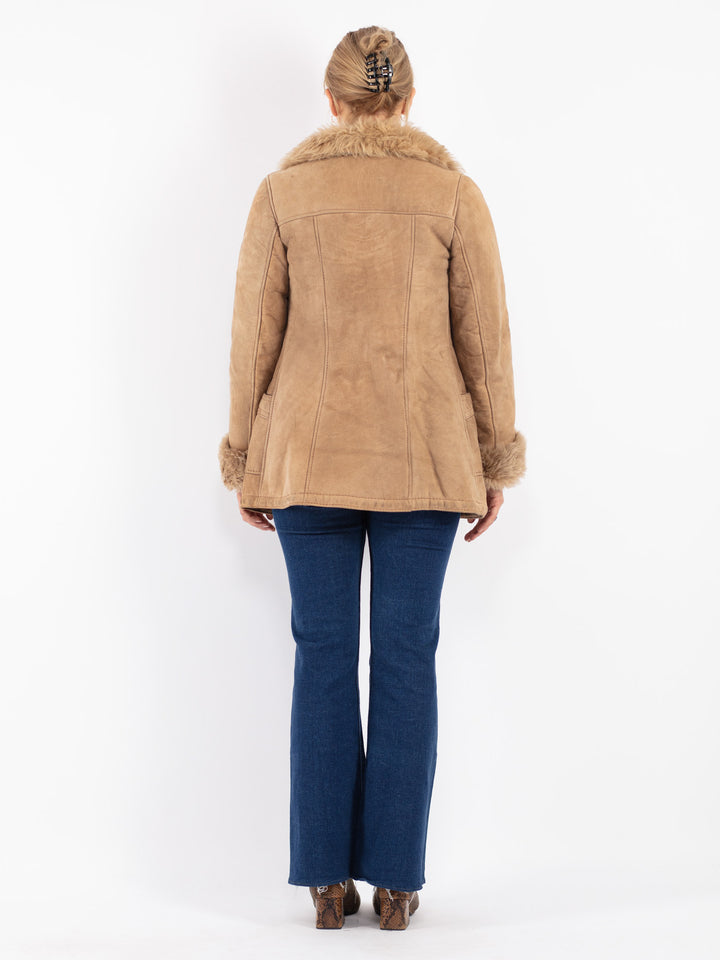 Vintage 70's Women Sheepskin Coat in Beige