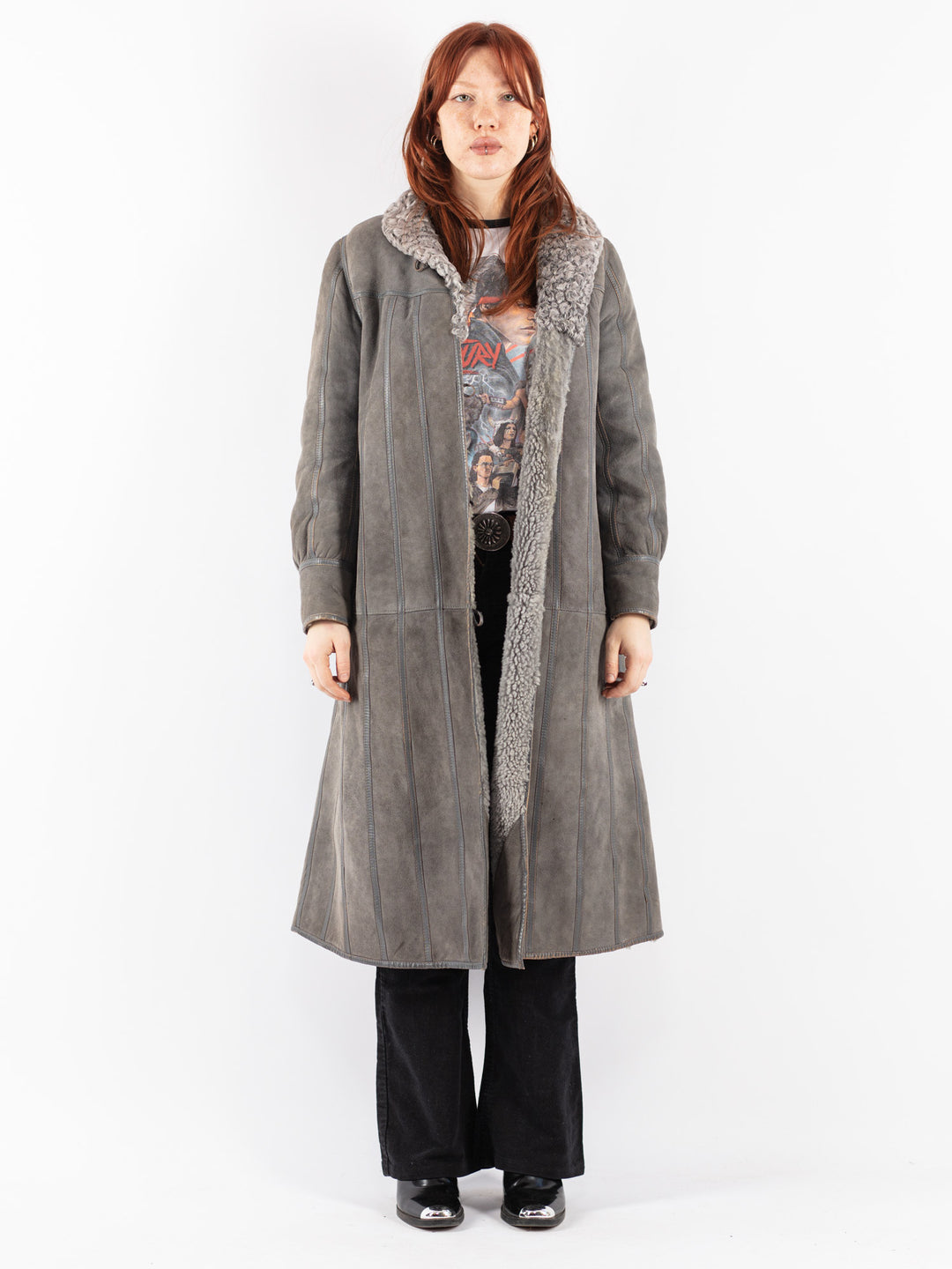 Vintage 70's Women Sheepskin Coat in Gray