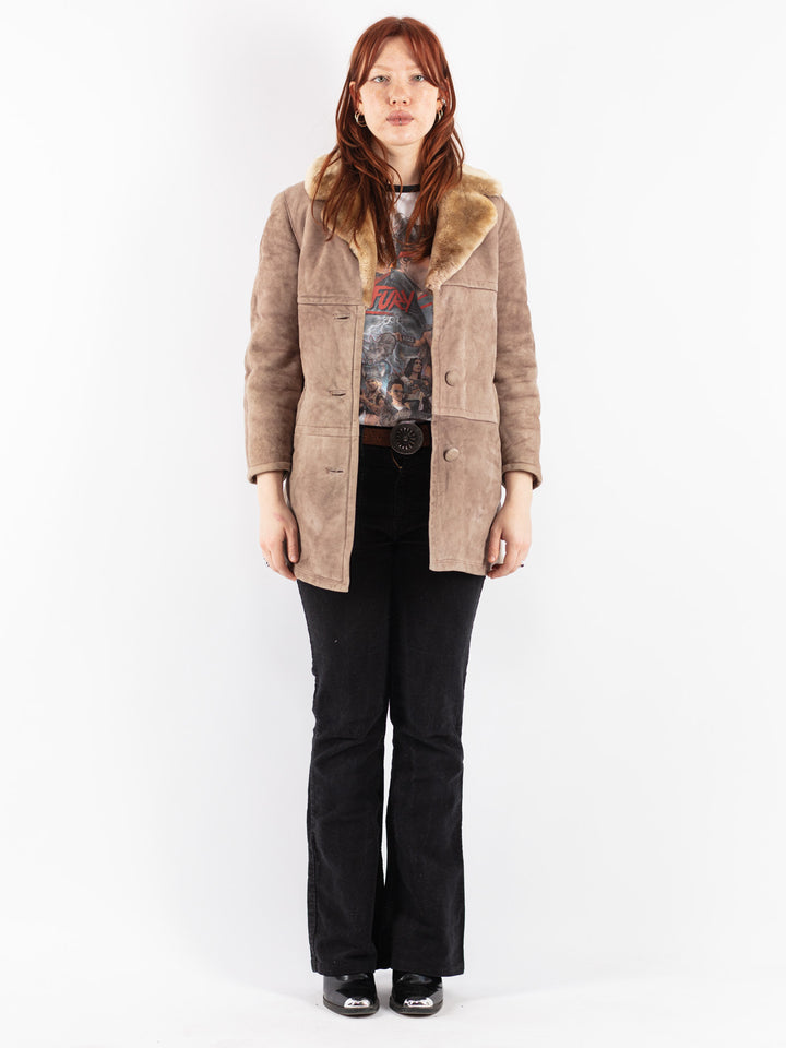 Vintage 70's Women Sheepskin Coat in Beige