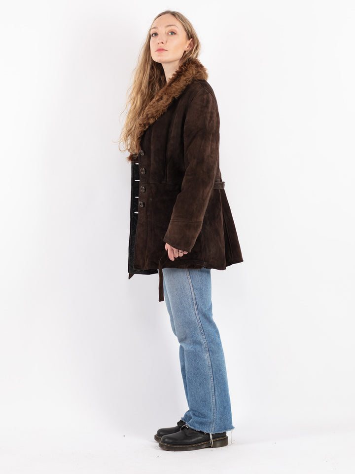 Vintage 70's Women Sheepskin Coat in Brown