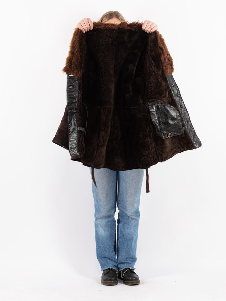 Vintage 70's Women Sheepskin Coat in Brown