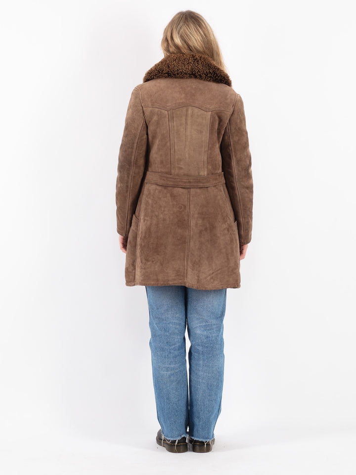 Vintage 70's Women Sheepskin Coat in Brown