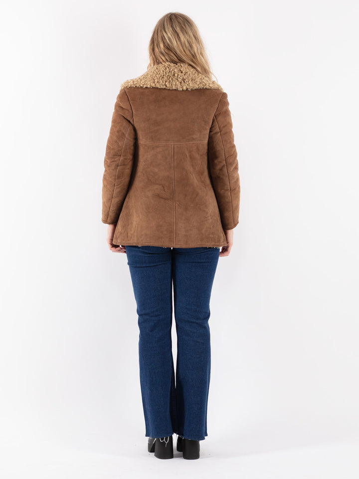 Vintage 70's Women Sheepskin Jacket in Brown