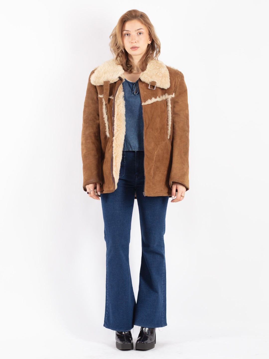 Vintage 70's Women Sheepskin Jacket in Brown