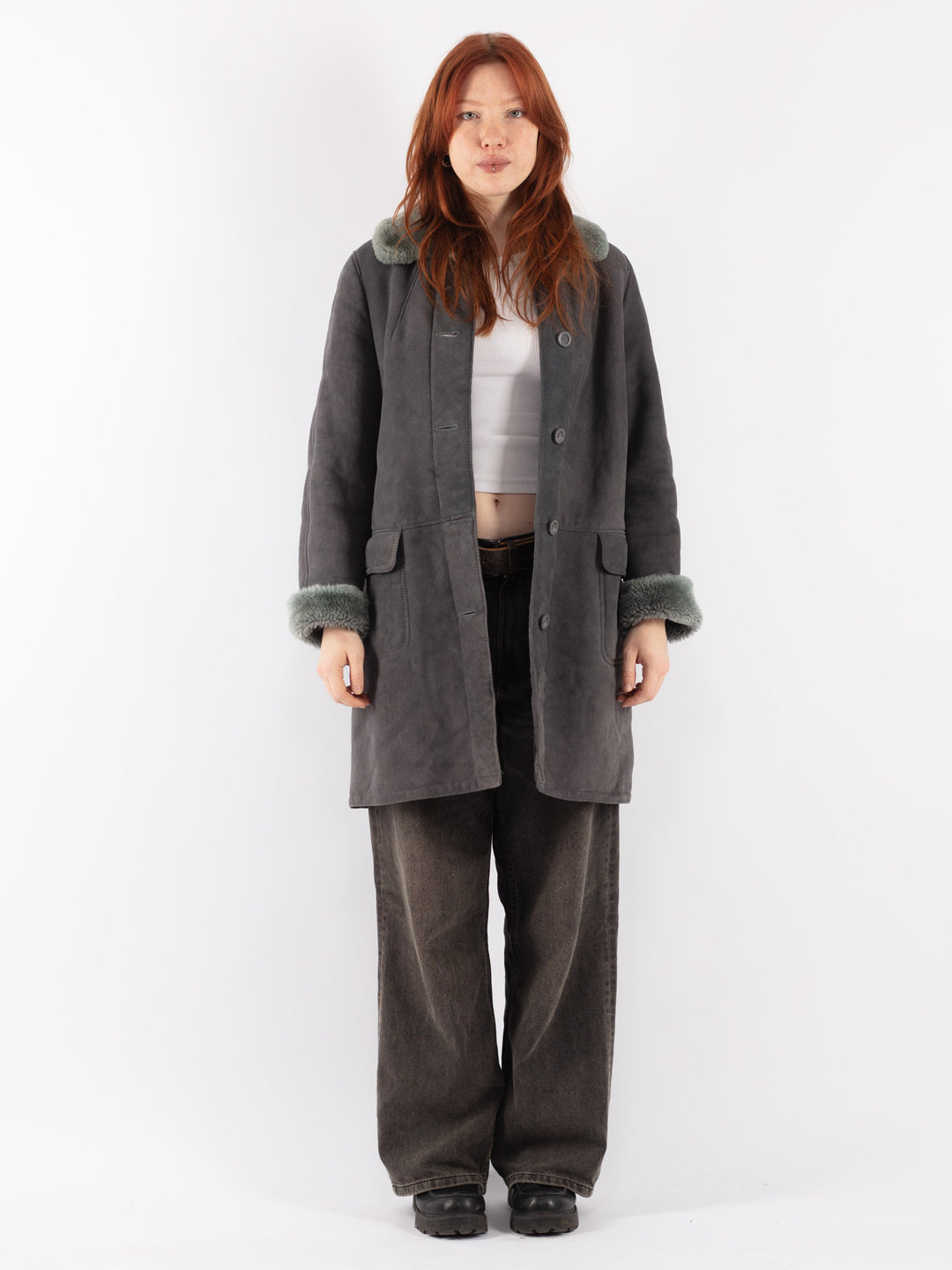 Vintage 70's Women Sheepskin Coat in Gray