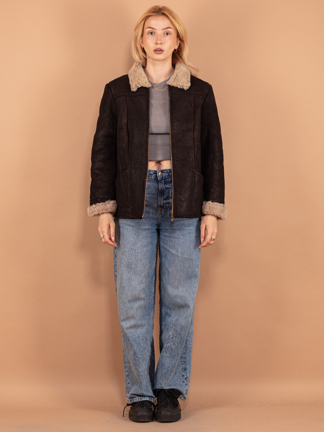 Vintage 70's Women Sheepskin Jacket in Brown - NorthernGrip