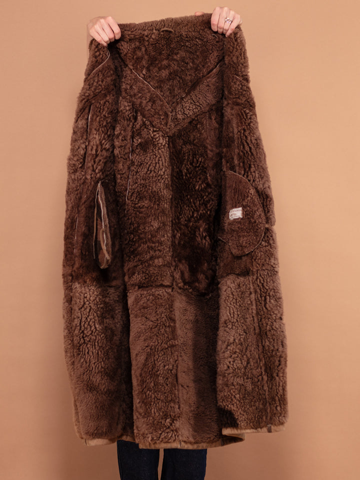 Vintage 70's Women Sheepskin Long Coat in Beige - NorthernGrip