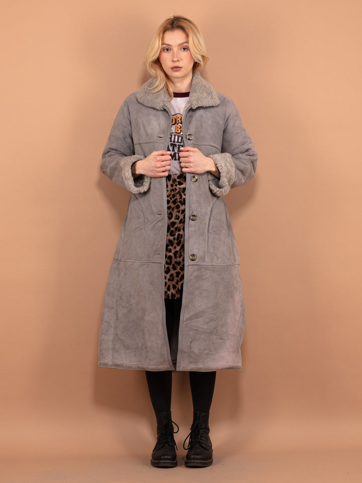 Vintage 70's Women Sheepskin Long Coat in Gray - NorthernGrip