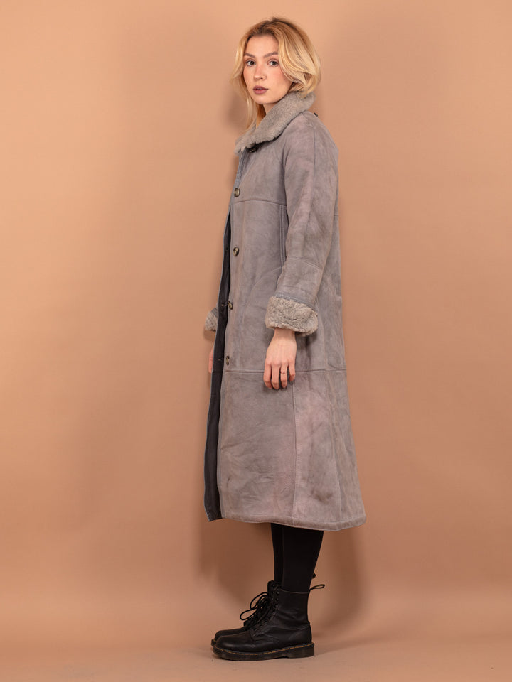 Vintage 70's Women Sheepskin Long Coat in Gray - NorthernGrip