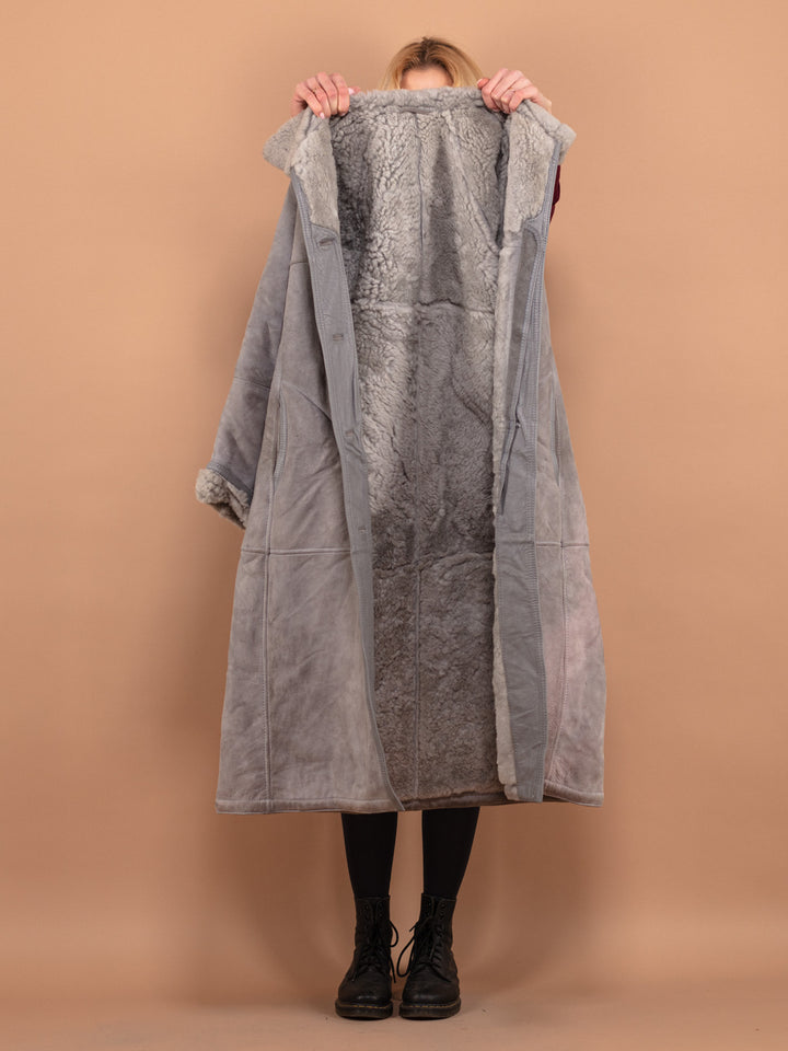 Vintage 70's Women Sheepskin Long Coat in Gray - NorthernGrip
