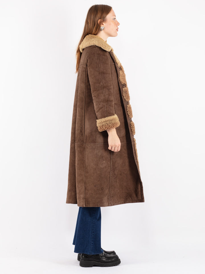 Vintage 70's Women Sheepskin Coat in Brown