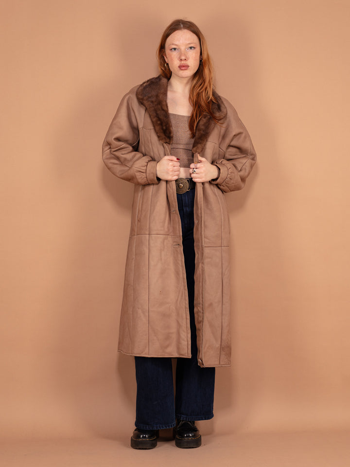 Vintage 70's Women Sheepskin Maxi Coat in Beige - NorthernGrip