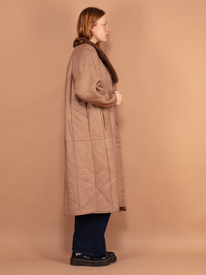 Vintage 70's Women Sheepskin Maxi Coat in Beige - NorthernGrip