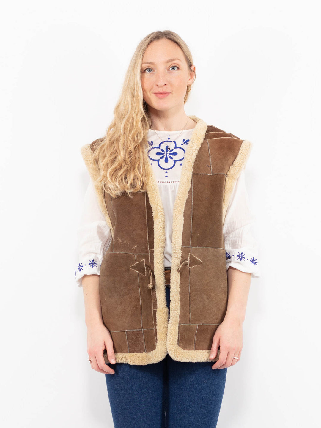 Vintage 70's Women Sheepskin Vest in Brown