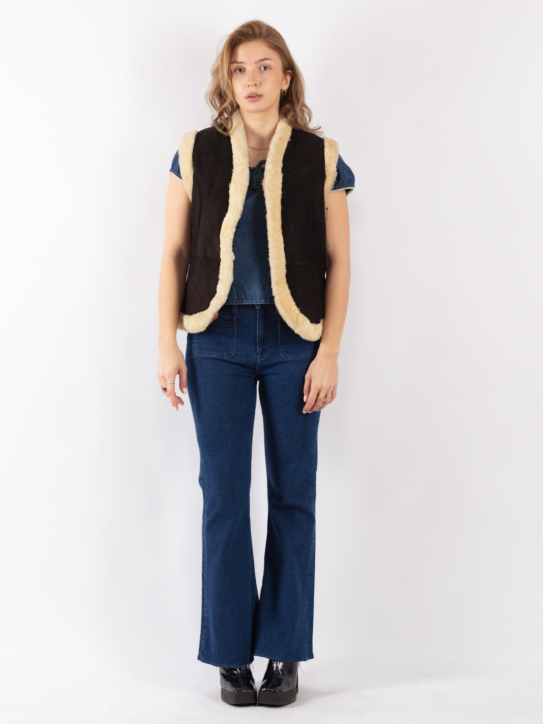 Vintage 70's Women Sheepskin Vest in Brown