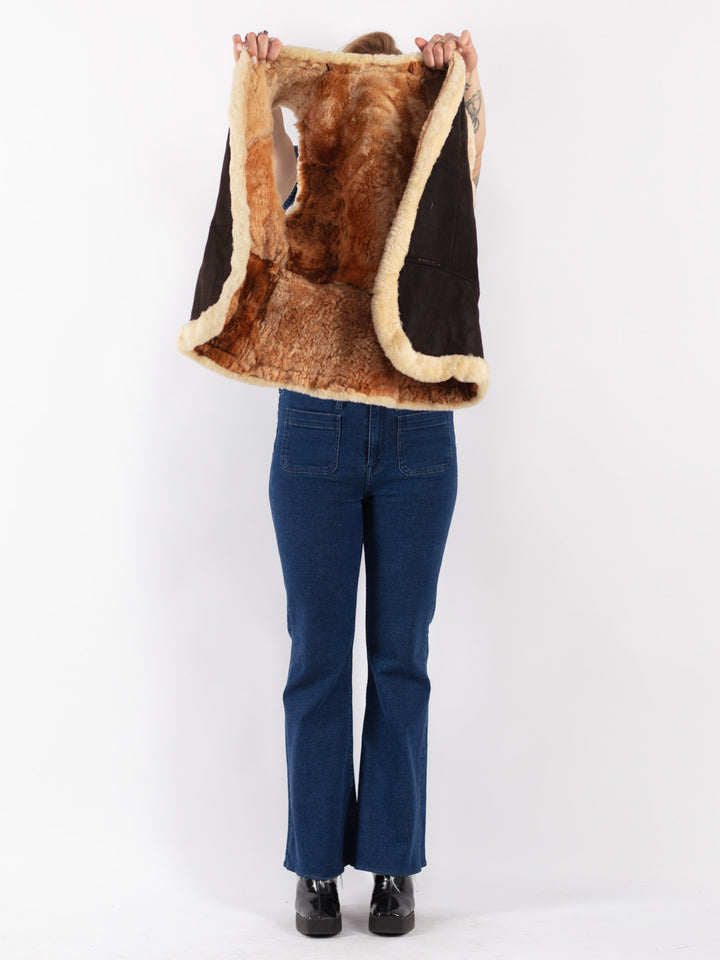Vintage 70's Women Sheepskin Vest in Brown