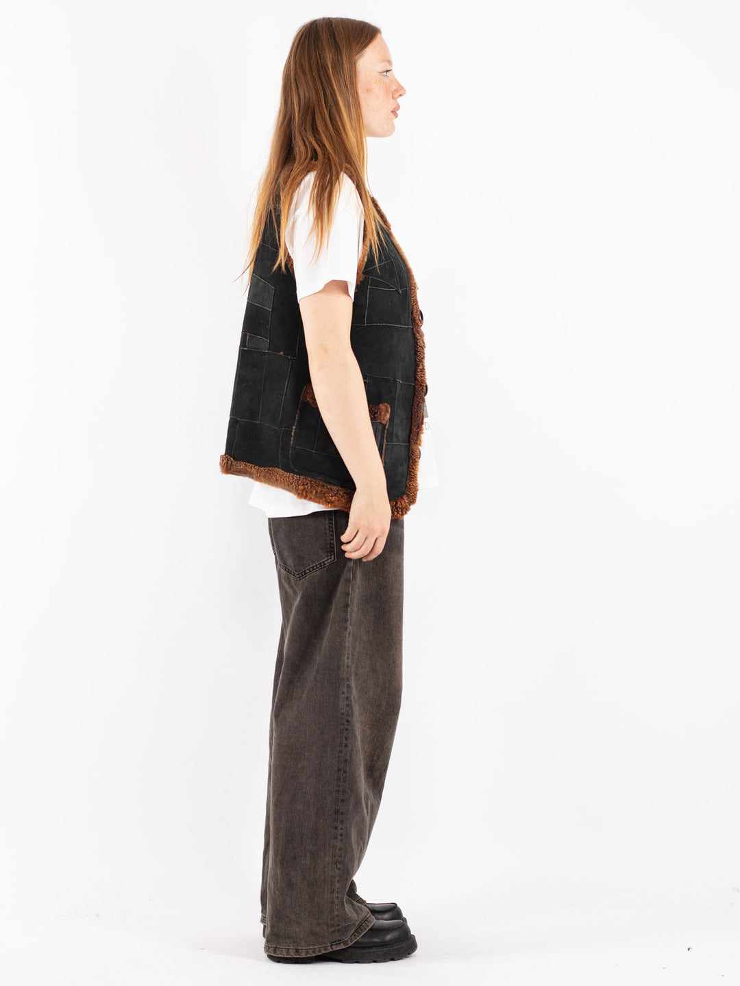 Vintage 70's Women Sheepskin Vest in Black