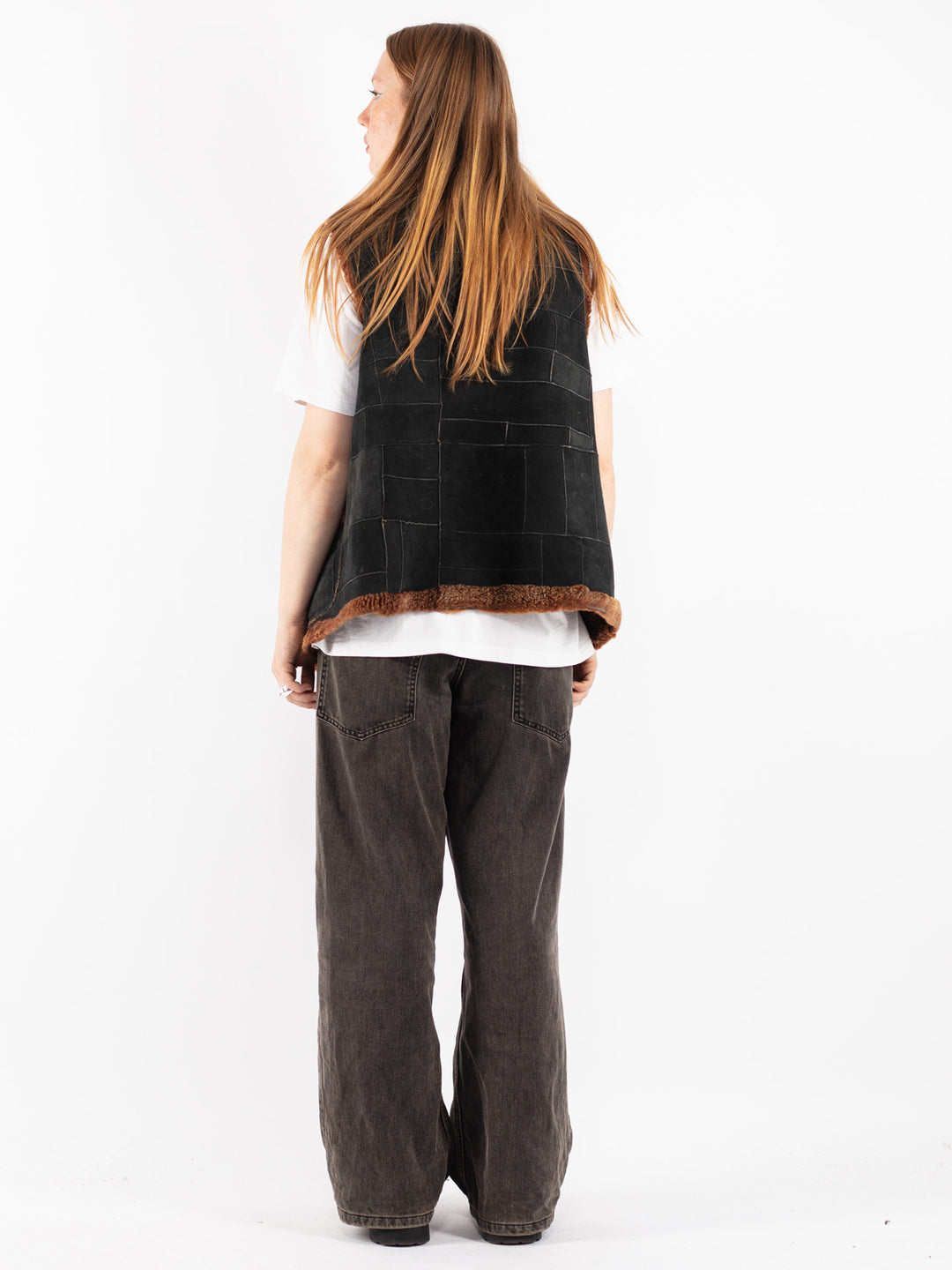 Vintage 70's Women Sheepskin Vest in Black