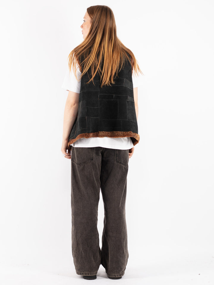 Vintage 70's Women Sheepskin Vest in Black