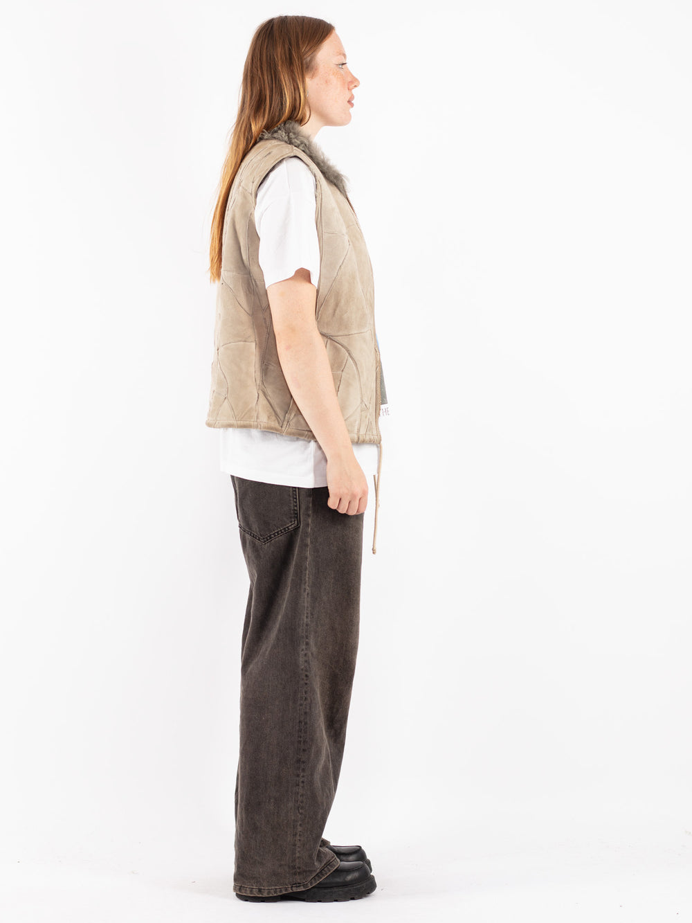 Vintage 70's Women Sheepskin Vest in Beige