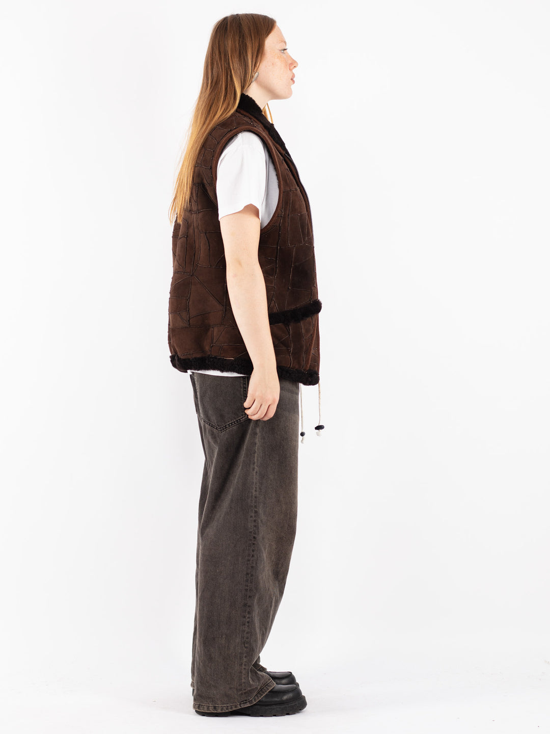 Vintage 70's Women Sheepskin Vest in Brown