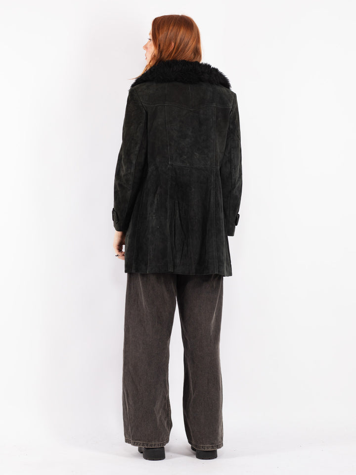 Vintage 70's Women Suede Coat in Black