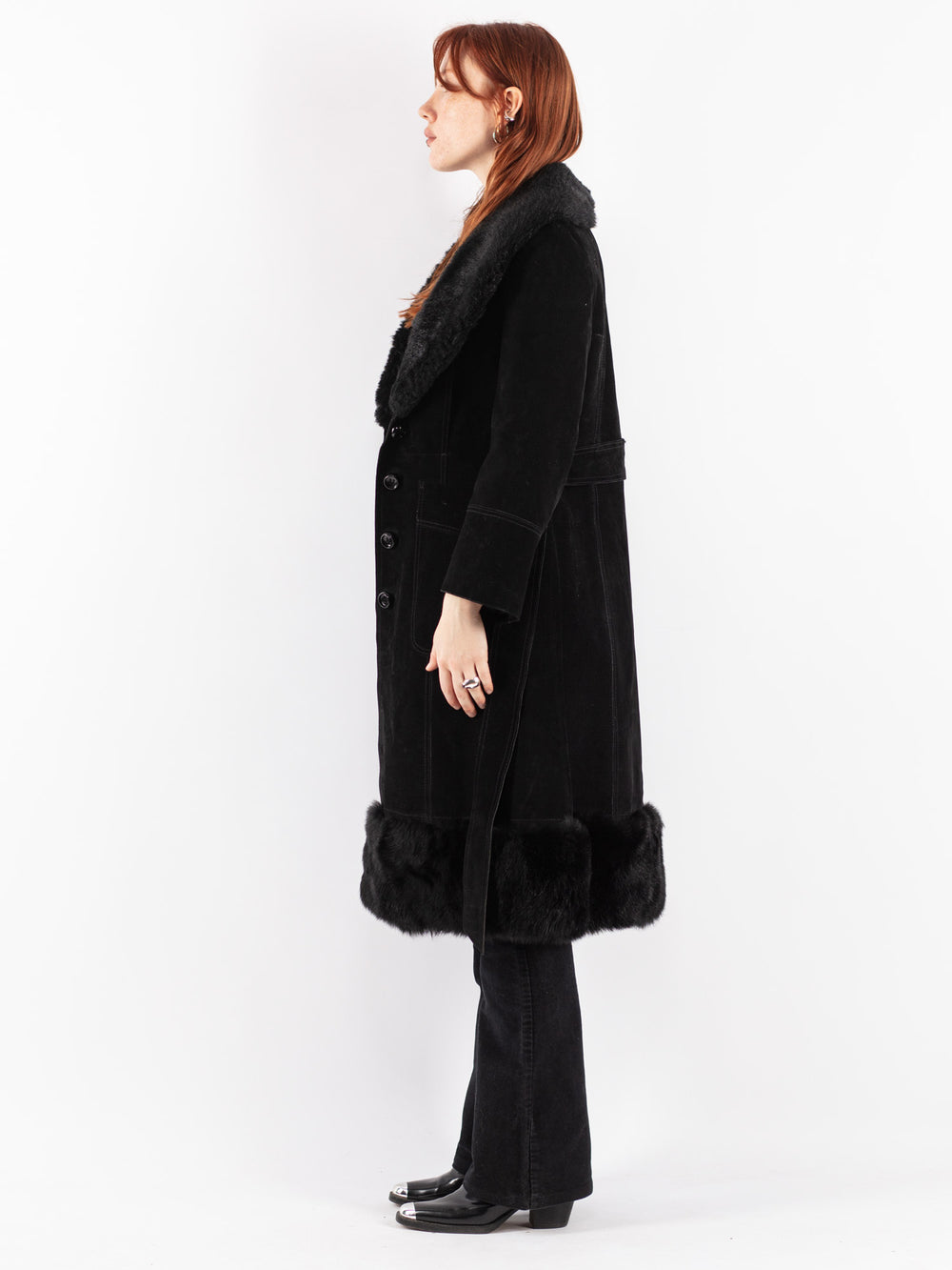 Vintage 70's Women Suede Coat in Black