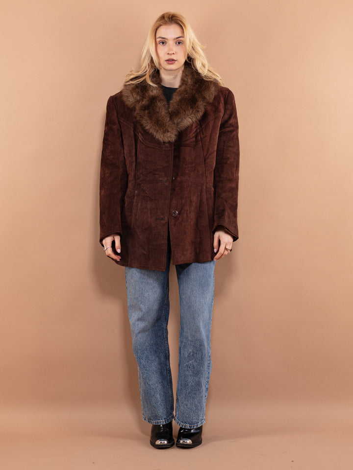Vintage 70's Women Suede Sherpa Coat in Brown - NorthernGrip