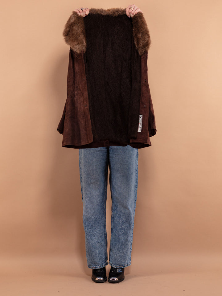 Vintage 70's Women Suede Sherpa Coat in Brown - NorthernGrip