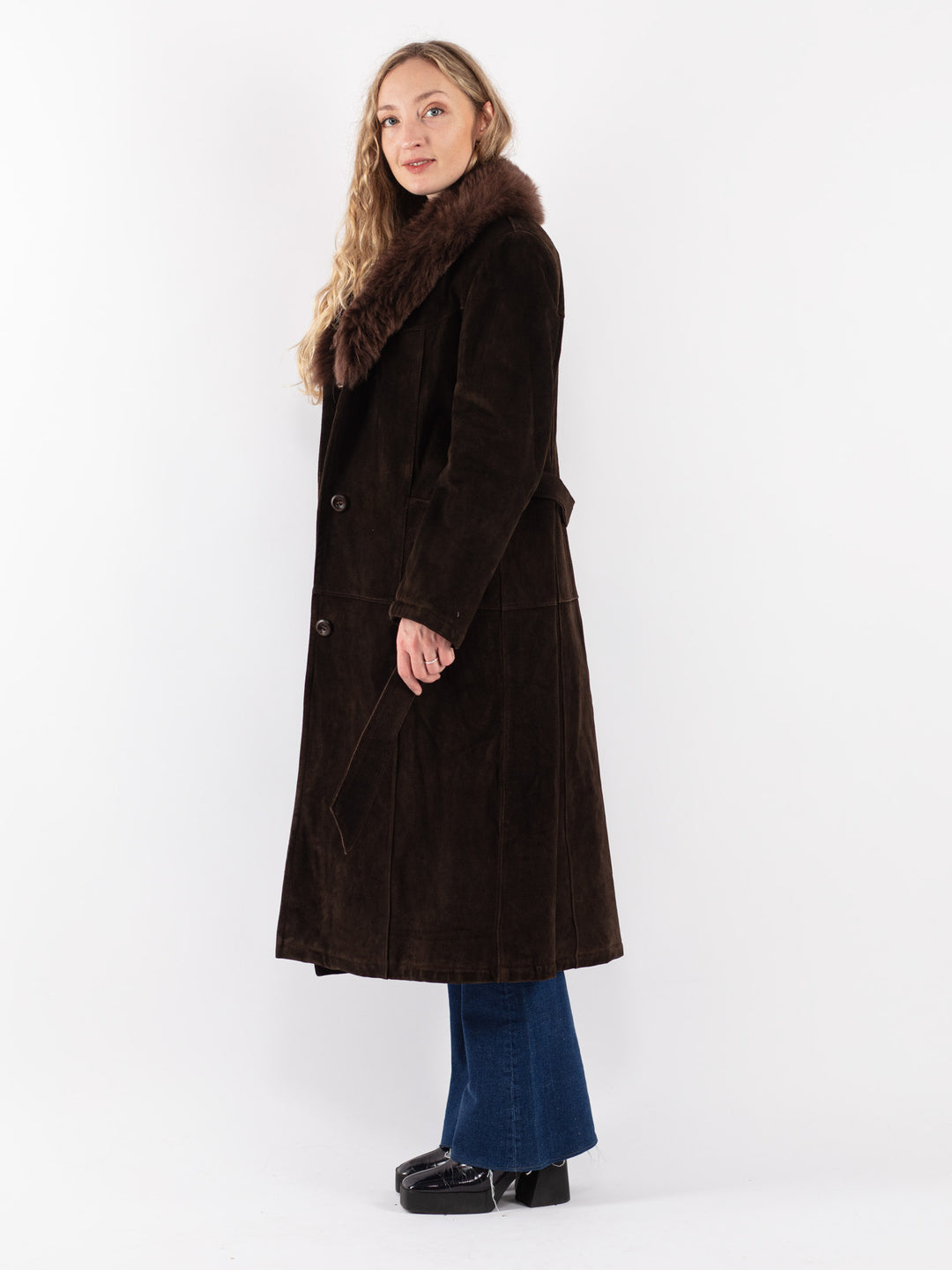 Vintage 70's Women Suede Sherpa Coat in Brown