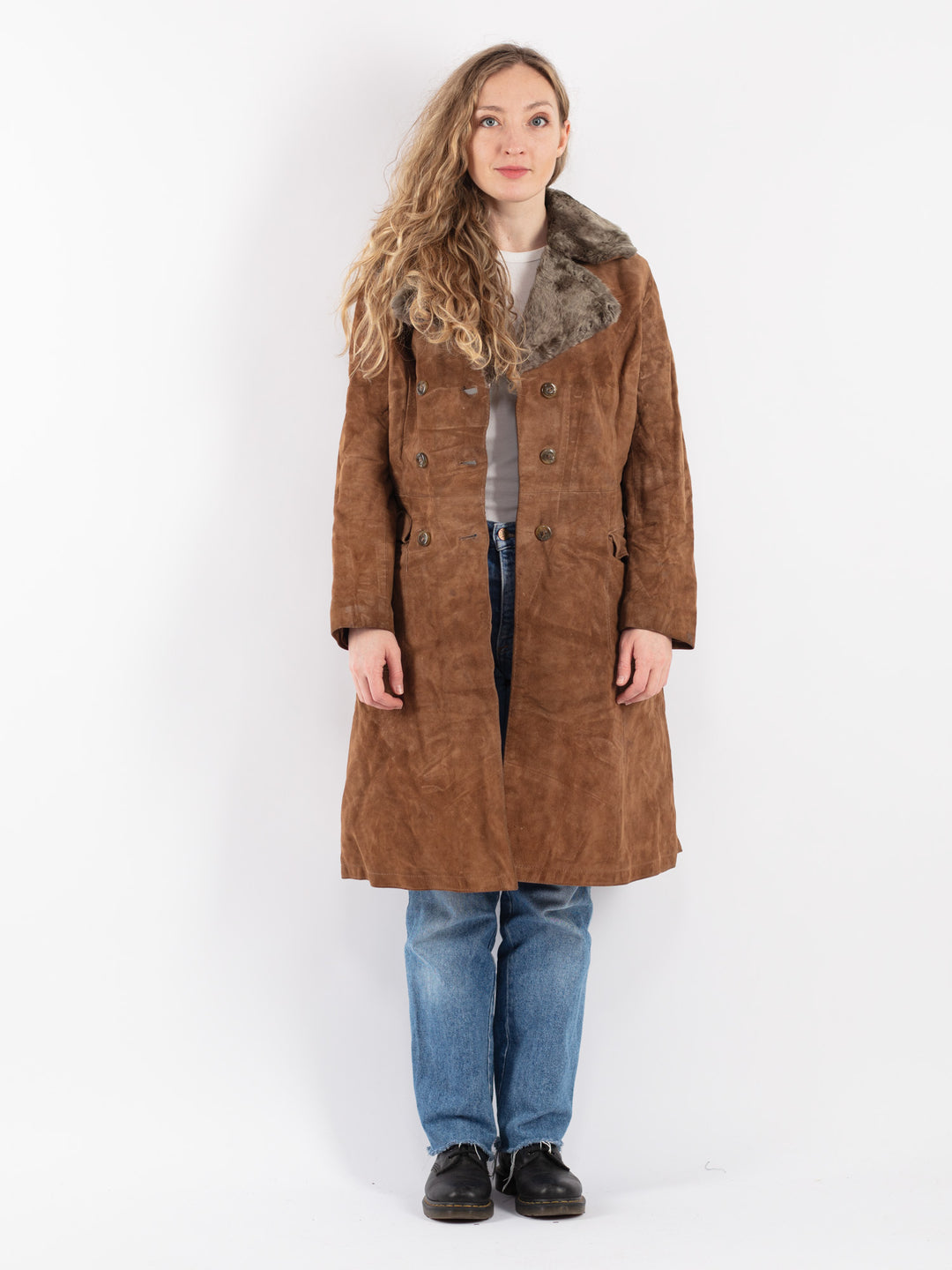 Vintage 70's Women Suede Sherpa Coat in Brown