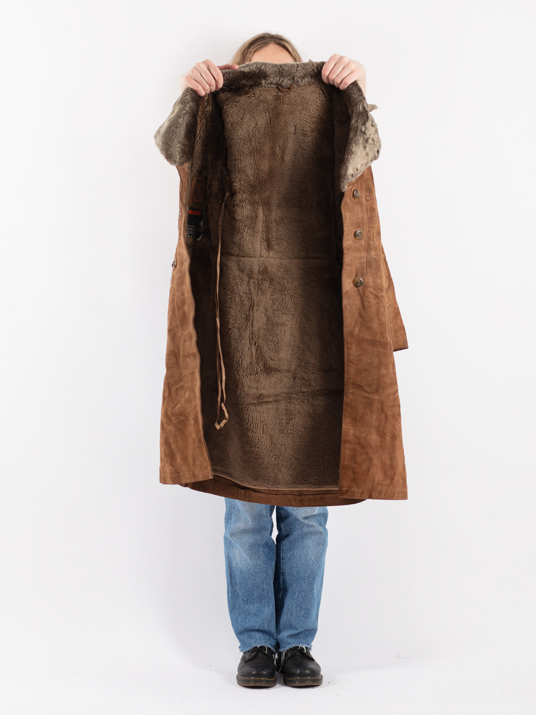 Vintage 70's Women Suede Sherpa Coat in Brown