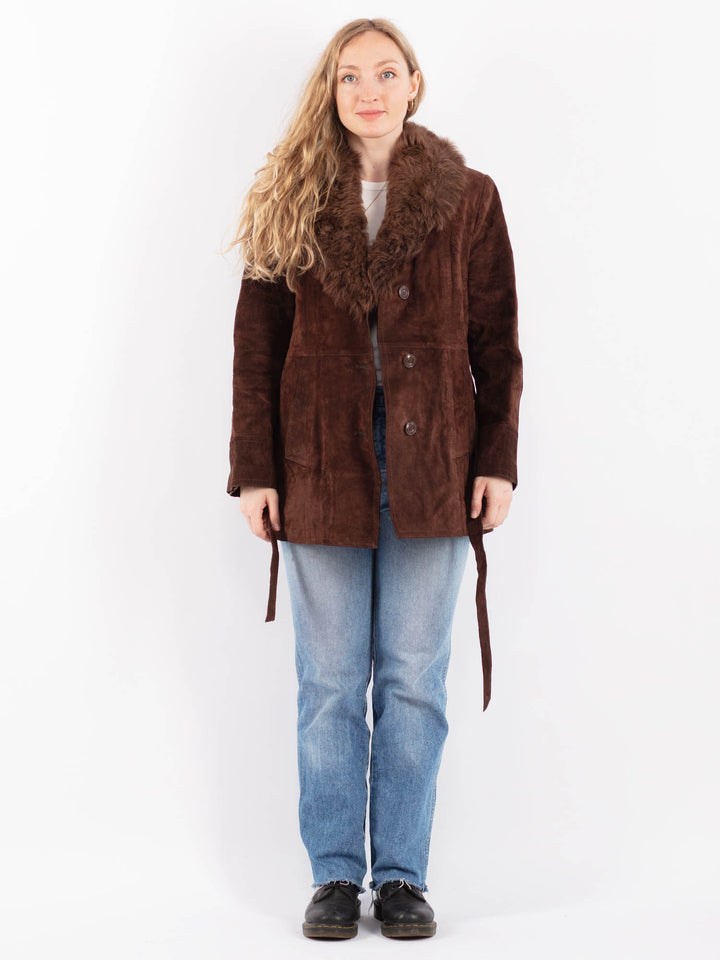 Vintage 70's Women Suede Sherpa Coat in BrownV9488