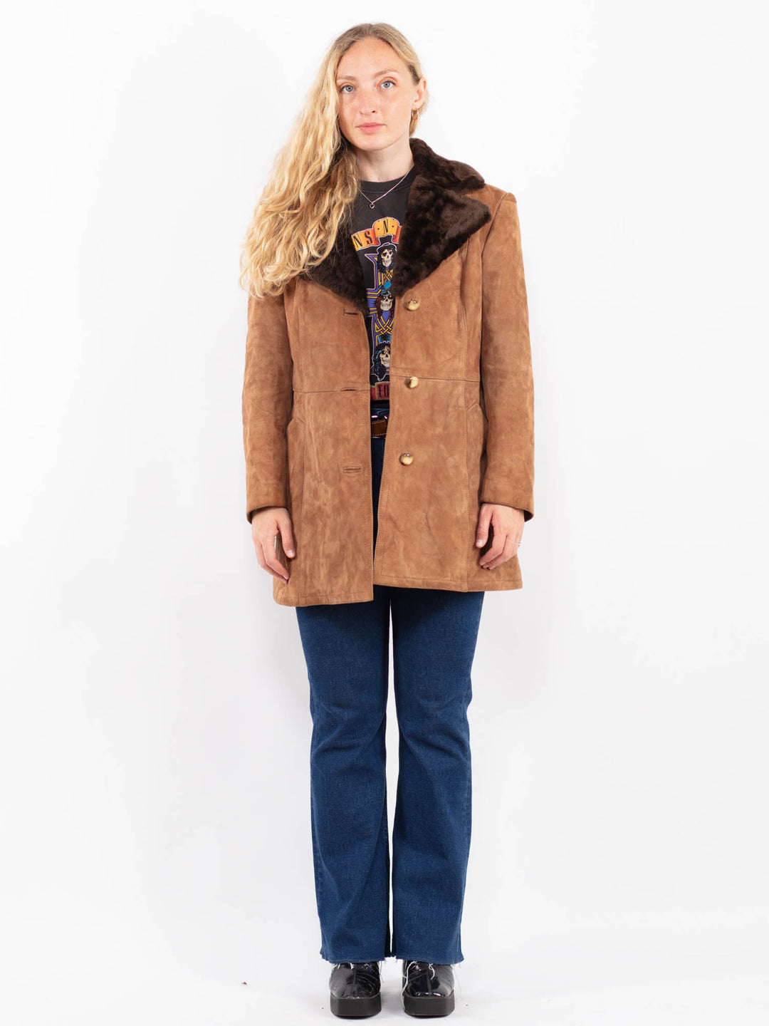 Vintage 70's Women Suede Sherpa Coat in BrownA0457