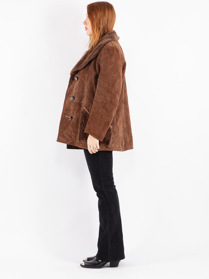 Vintage 70's Women Suede Sherpa Coat in Brown