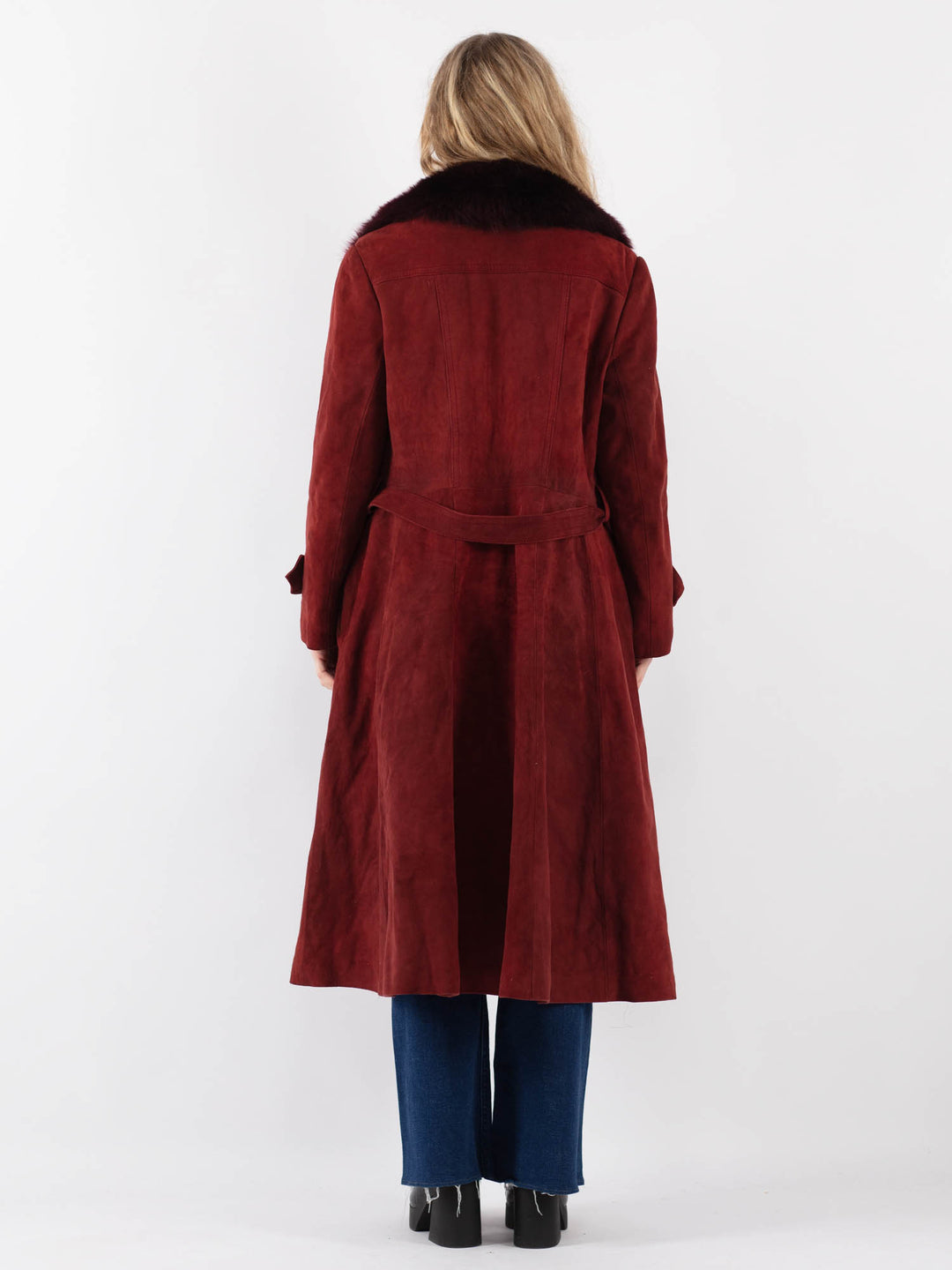 Vintage 70's Women Suede Sherpa Coat in RedV9408