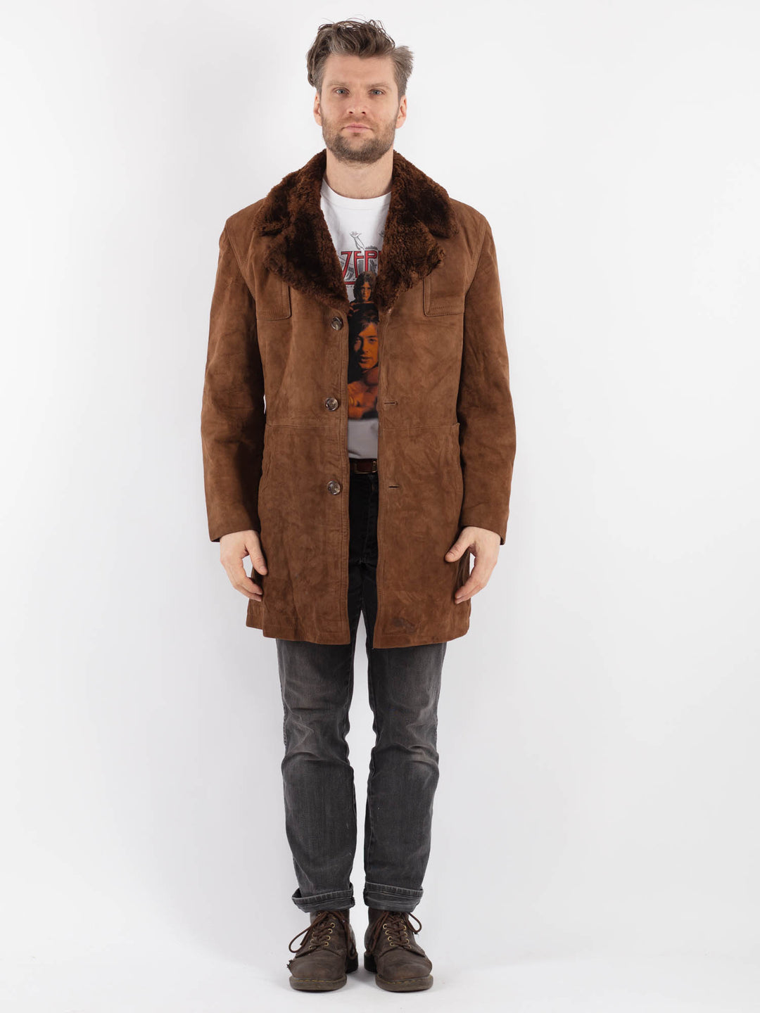 Vintage 70's Men Suede Sherpa Coat in BrownZ624