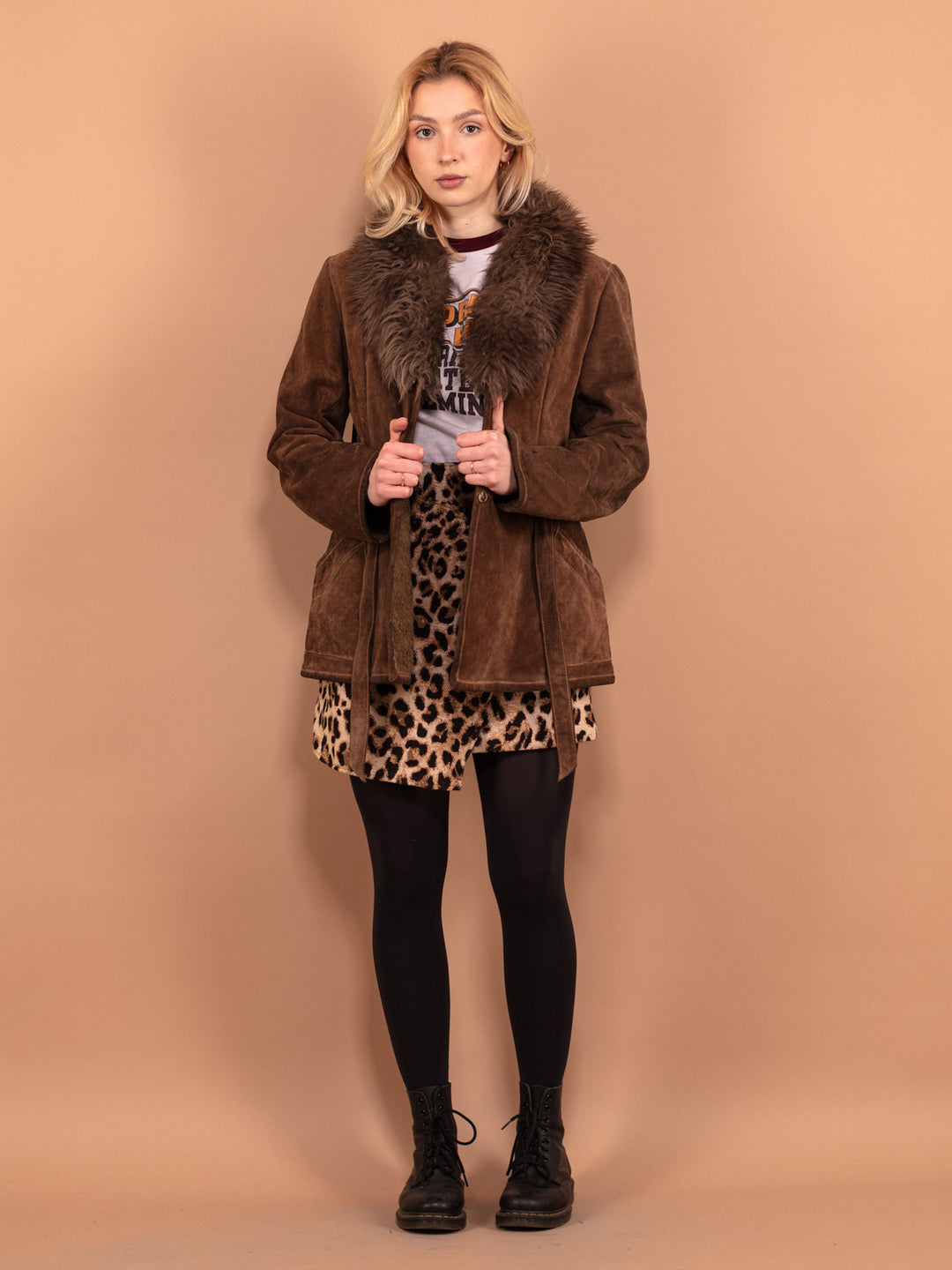 Vintage 70's Women Suede Sherpa Jacket in Beige - NorthernGrip