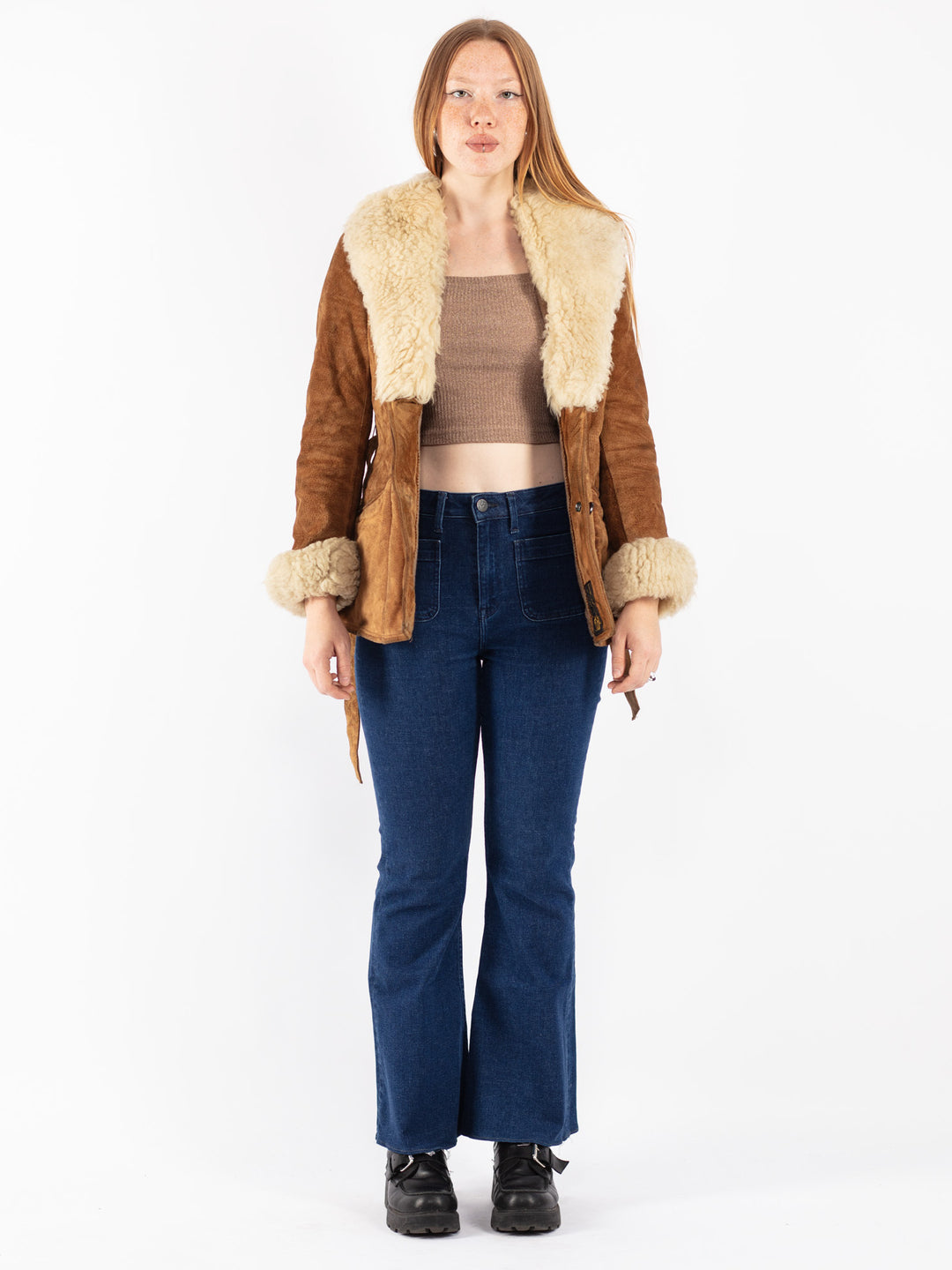 Vintage 70's Women Suede Sherpa Jacket in Brown