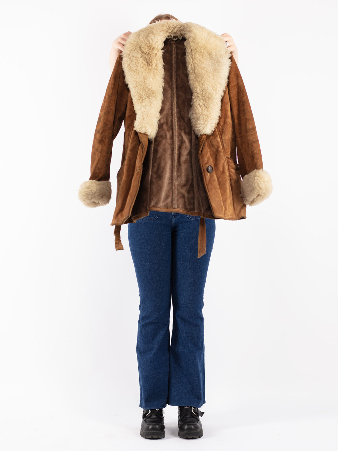 Vintage 70's Women Suede Sherpa Jacket in Brown