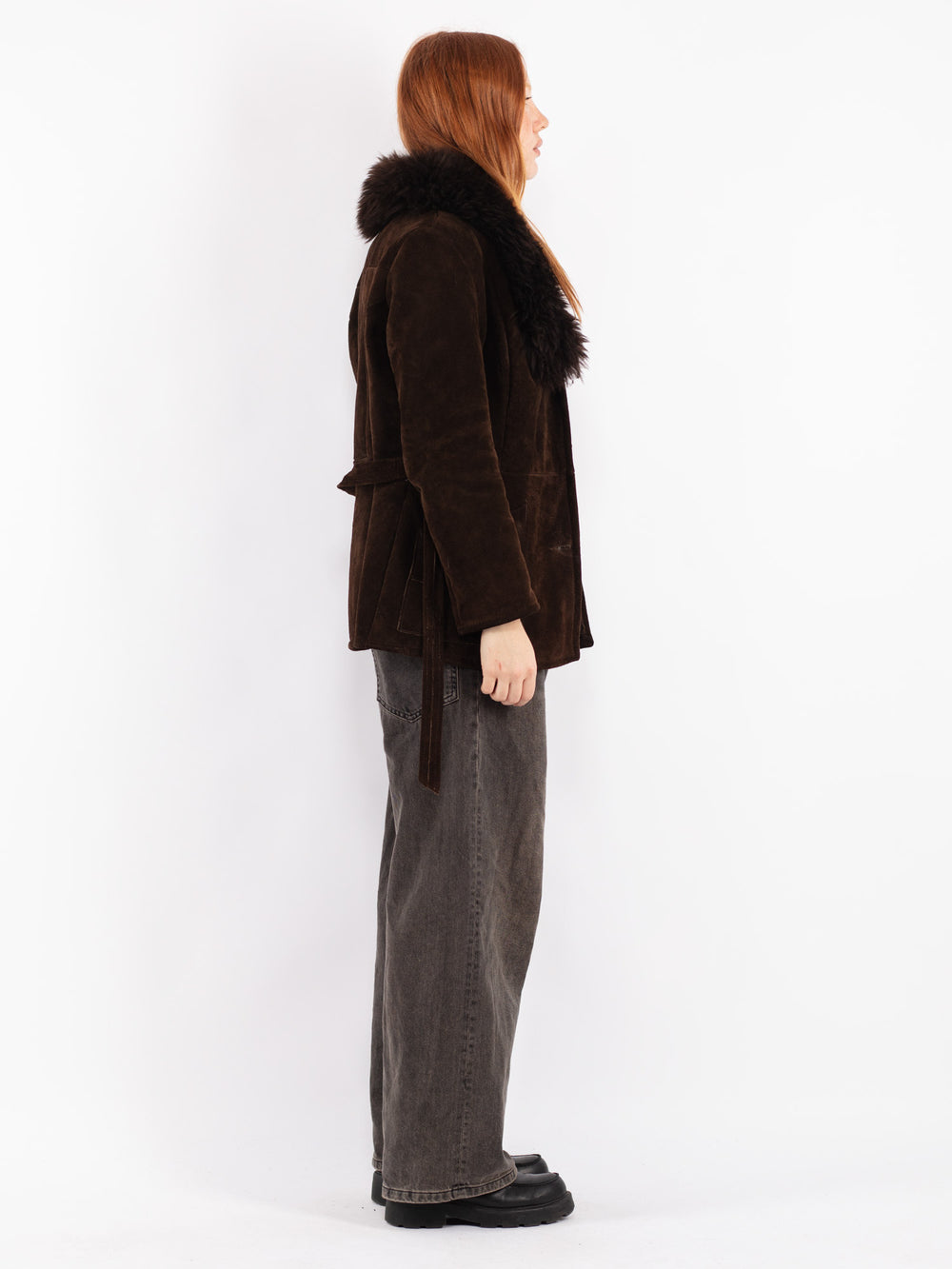 Vintage 70's Women Suede Sherpa Jacket in Brown