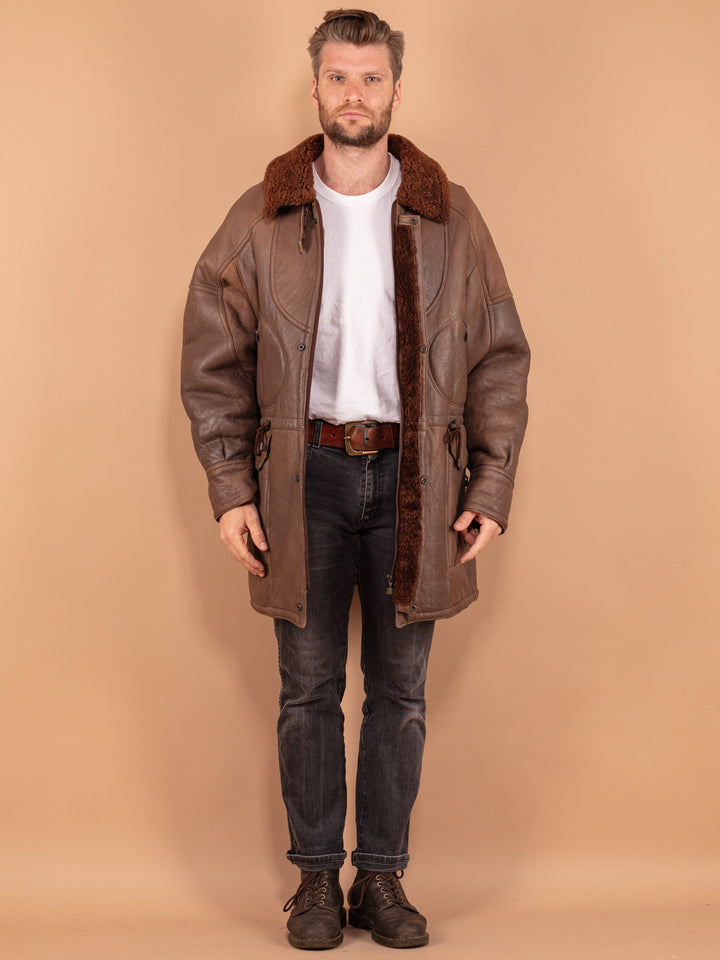 Vintage 80's Men Sheepskin Coat in Brown - NorthernGrip