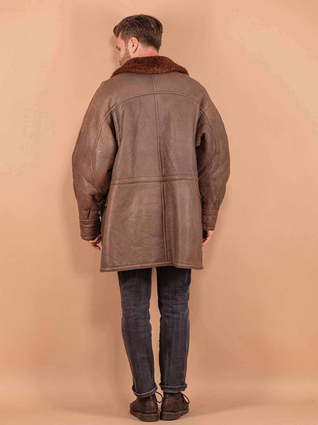 Vintage 80's Men Sheepskin Coat in Brown - NorthernGrip